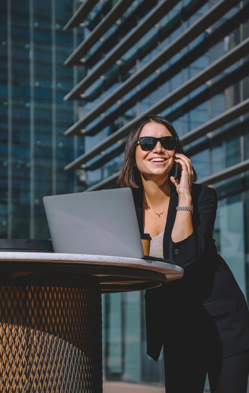 Professional working at outdoor cafe